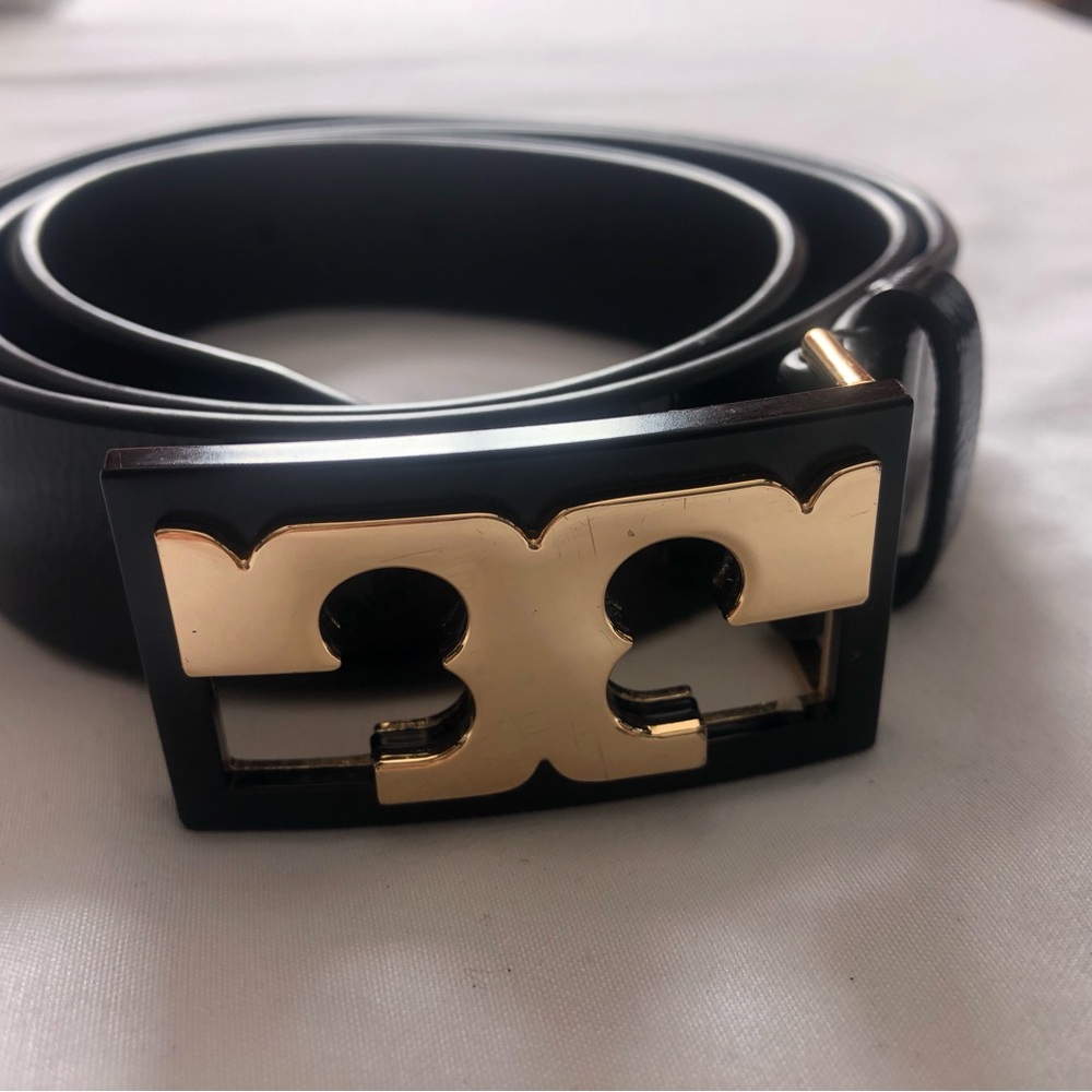 Tory Burch Black Belt with Gold Logo Buckle